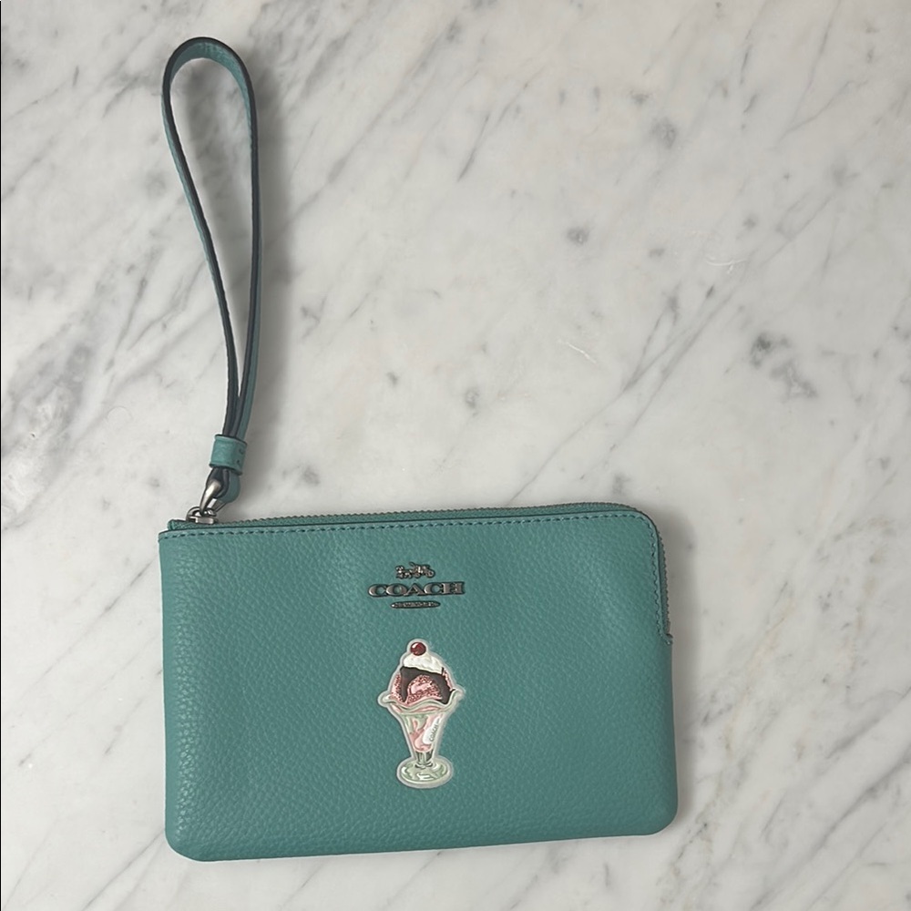 Coach Blue Leather Wristlet Clutch
